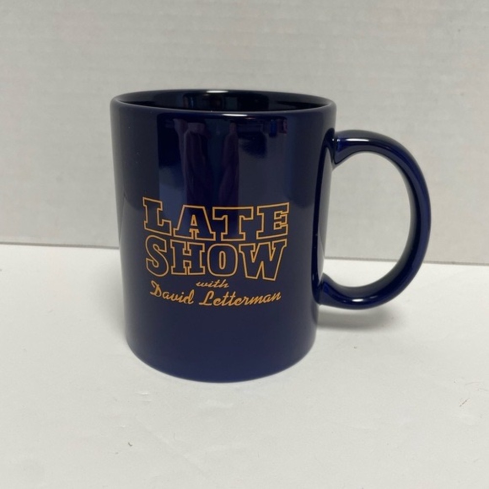 Late Show with David Letterman Two Sided Cobalt Blue Coffee Cup Mug